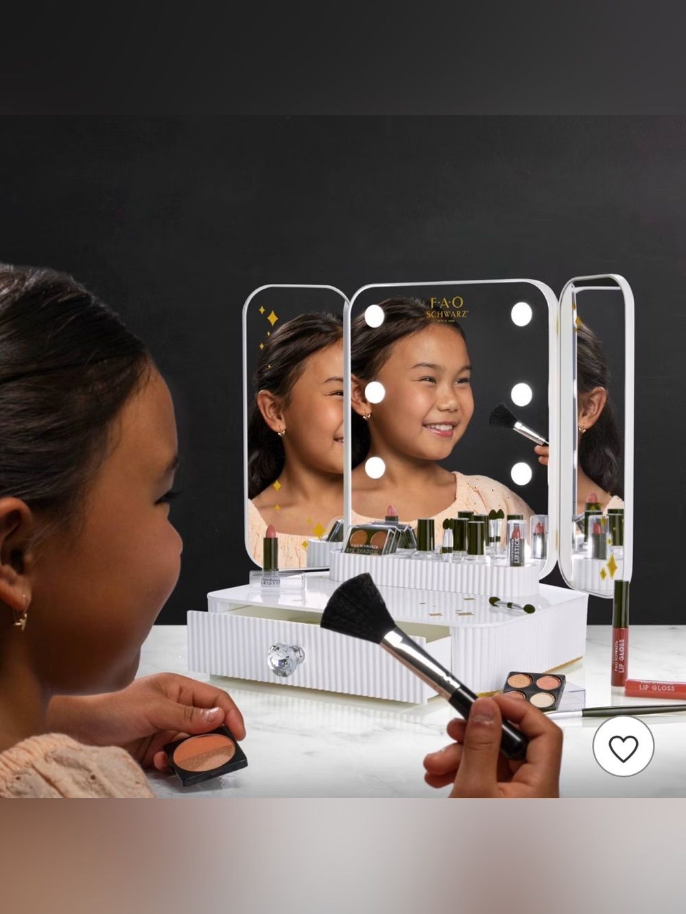 NEW FAO Schwarz Mini Light-Up Makeup Vanity - White & Pink Accents